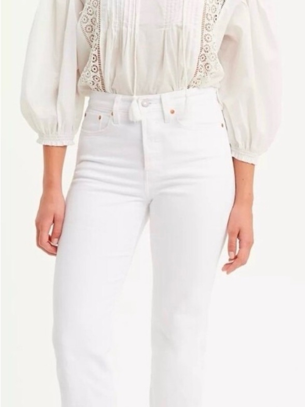 Levi's White High-Rise Ankle Jeans